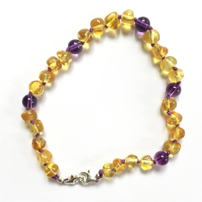 Adult Adjustable Champagne Amber and Amethyst Bracelet